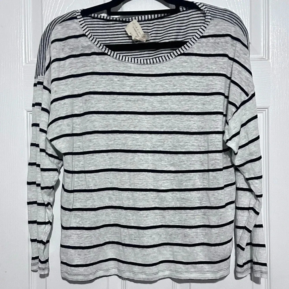 ALICE + OLIVIA Long Sleeve Linen Blend Shirt‎ Black White Stripe Womens Medium
